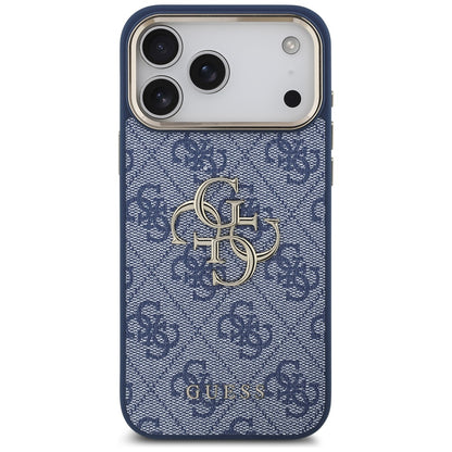 Калъф за Apple iPhone 17 Pro, Guess, Big 4G Logo Classic, Златисто-син