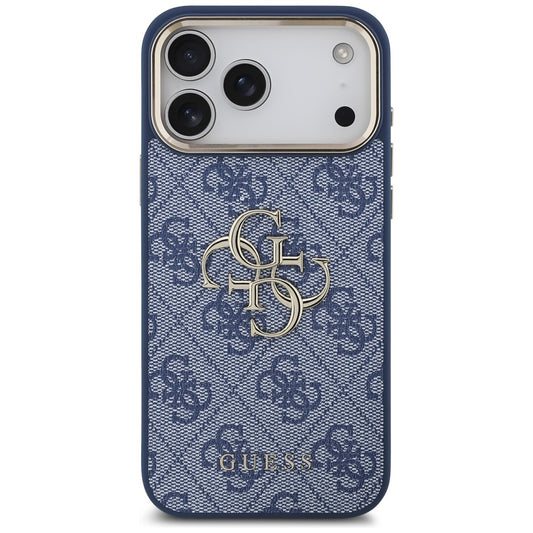 Калъф за Apple iPhone 17 Pro, Guess, Big 4G Logo Classic, Златисто-син