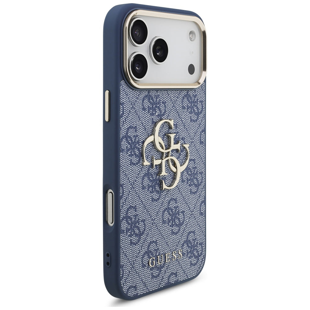Калъф за Apple iPhone 17 Pro, Guess, Big 4G Logo Classic, Златисто-син