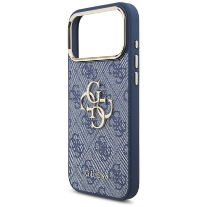 Калъф за Apple iPhone 17 Pro, Guess, Big 4G Logo Classic, Златисто-син