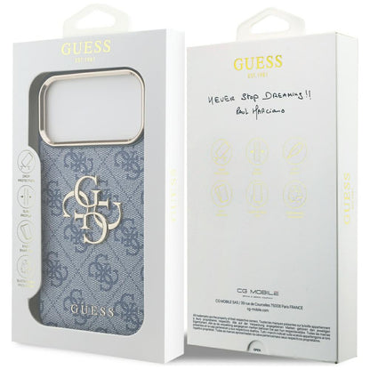 Калъф за Apple iPhone 17 Pro, Guess, Big 4G Logo Classic, Златисто-син