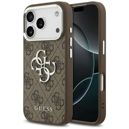 Калъф за Apple iPhone 17 Pro, Guess, Big 4G Logo Classic, Кафяво Сребрист