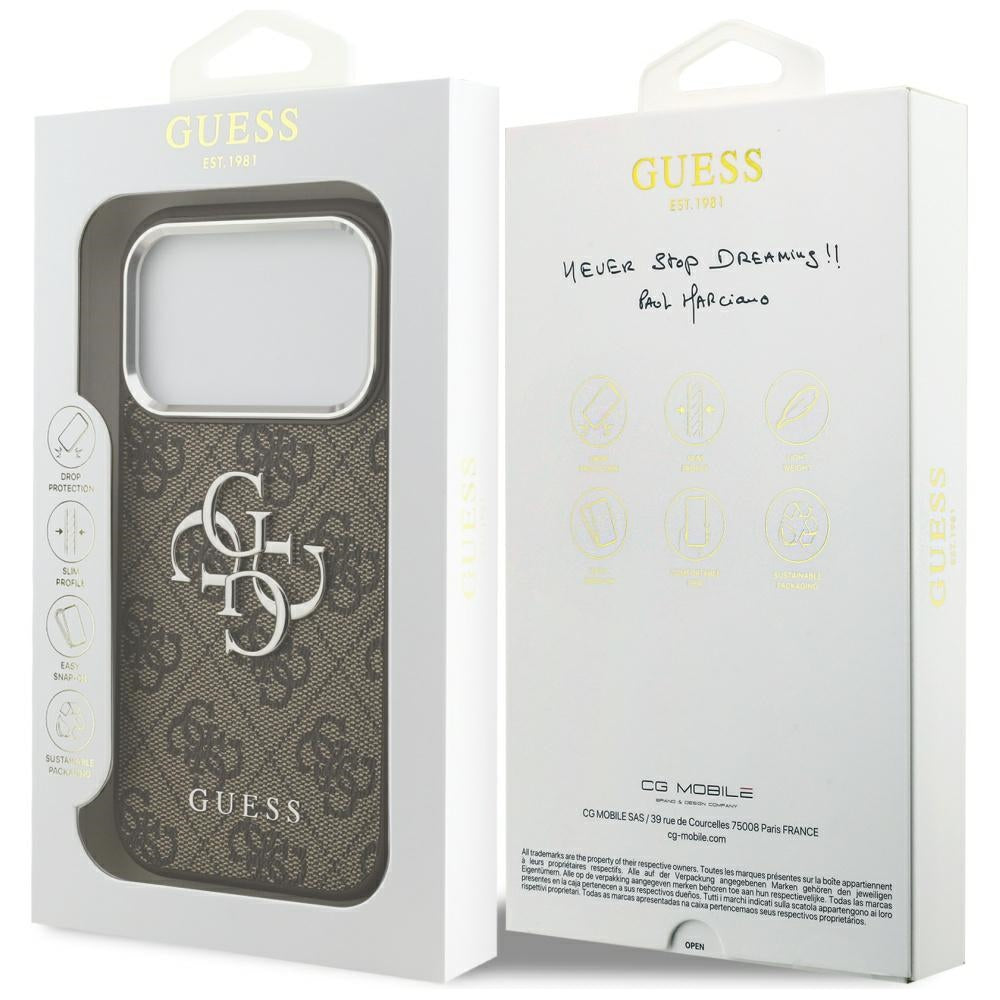 Калъф за Apple iPhone 17 Pro, Guess, Big 4G Logo Classic, Кафяво Сребрист