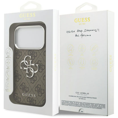 Калъф за Apple iPhone 17 Pro, Guess, Big 4G Logo Classic, Кафяво Сребрист