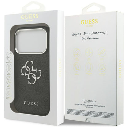 Калъф за Apple iPhone 17 Pro, Guess, Big 4G Logo Classic, Черен Сребрист