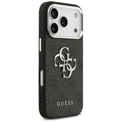 Калъф за Apple iPhone 17 Pro, Guess, Big 4G Logo Classic, Черен Сребрист
