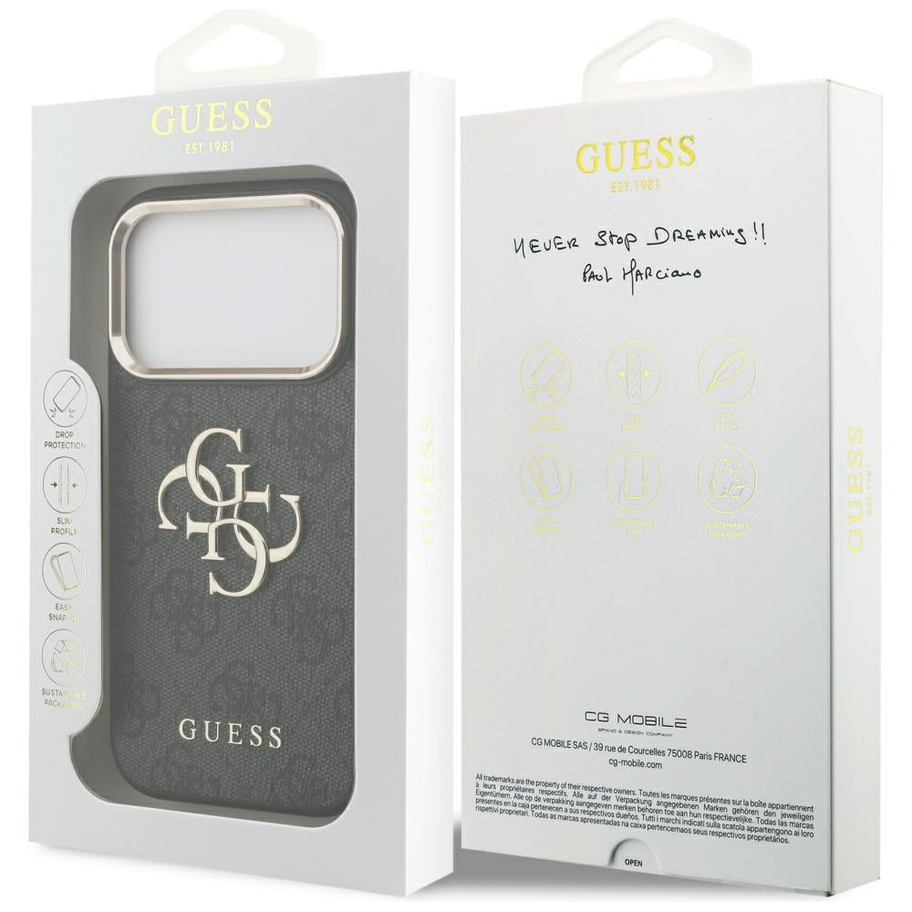 Калъф за Apple iPhone 17 Pro, Guess, Big 4G Logo Classic, Черно Златист