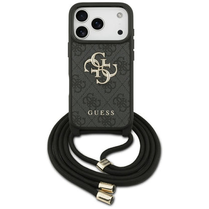 Case for Apple iPhone 17 Pro, Guess, Crossbody Cord 4G Big Log, Black