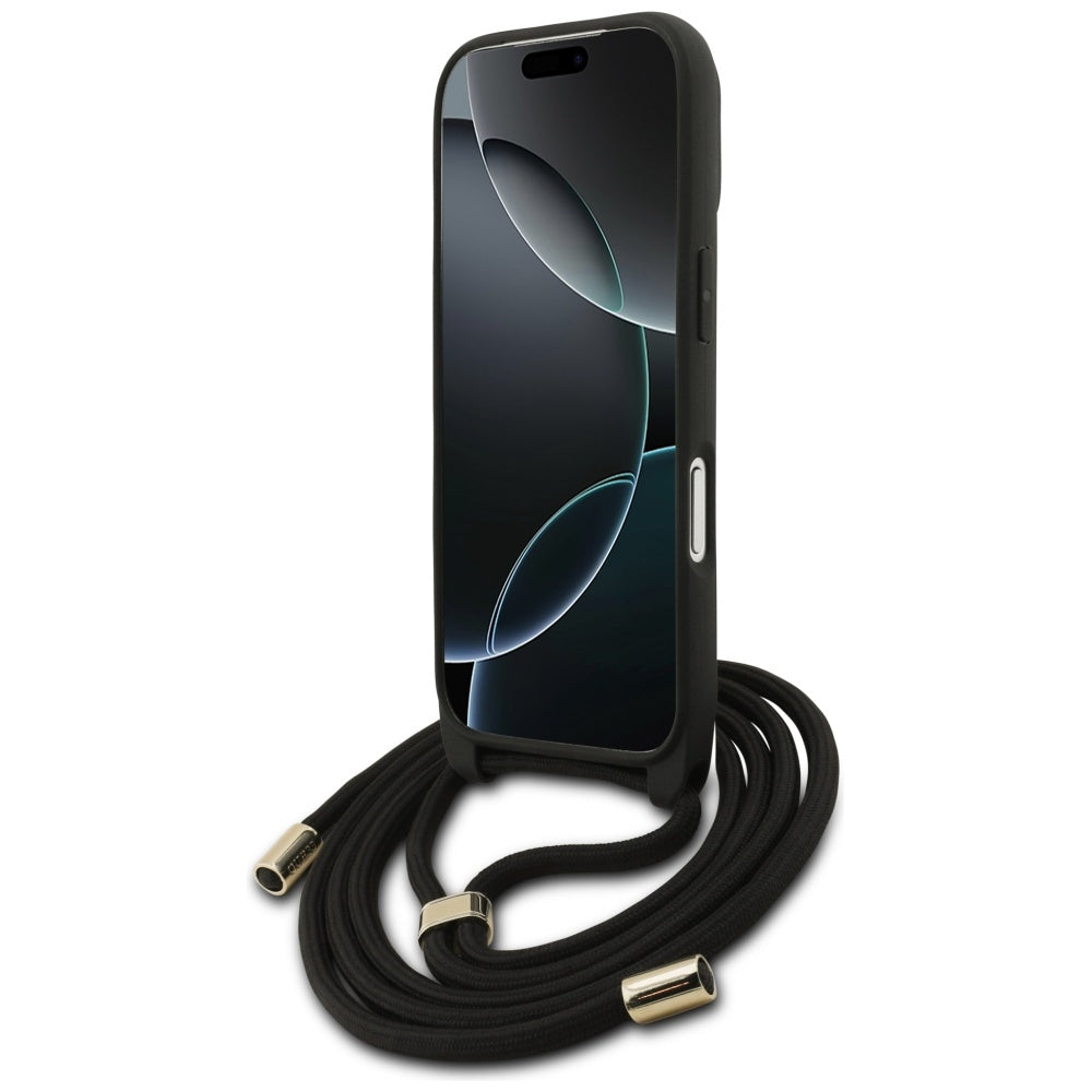 Case for Apple iPhone 17 Pro, Guess, Crossbody Cord 4G Big Log, Black