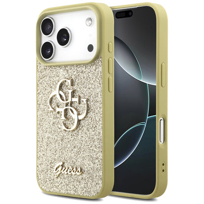 Case for Apple iPhone 17 Pro, Guess, Fixed Glitter Big 4G, Gold