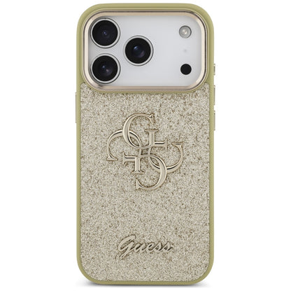 Case for Apple iPhone 17 Pro, Guess, Fixed Glitter Big 4G Metal Frame, Gold