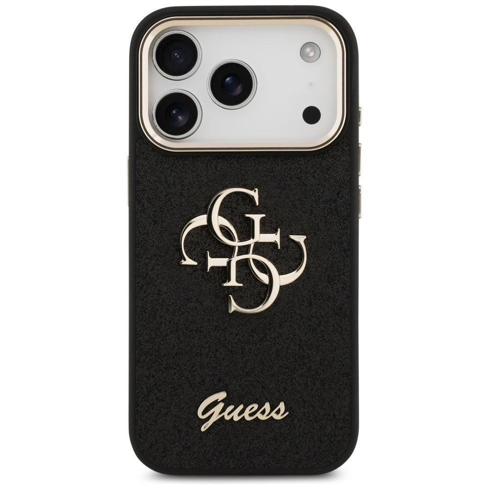 Case for Apple iPhone 17 Pro, Guess, Fixed Glitter Big 4G Metal Frame, Black
