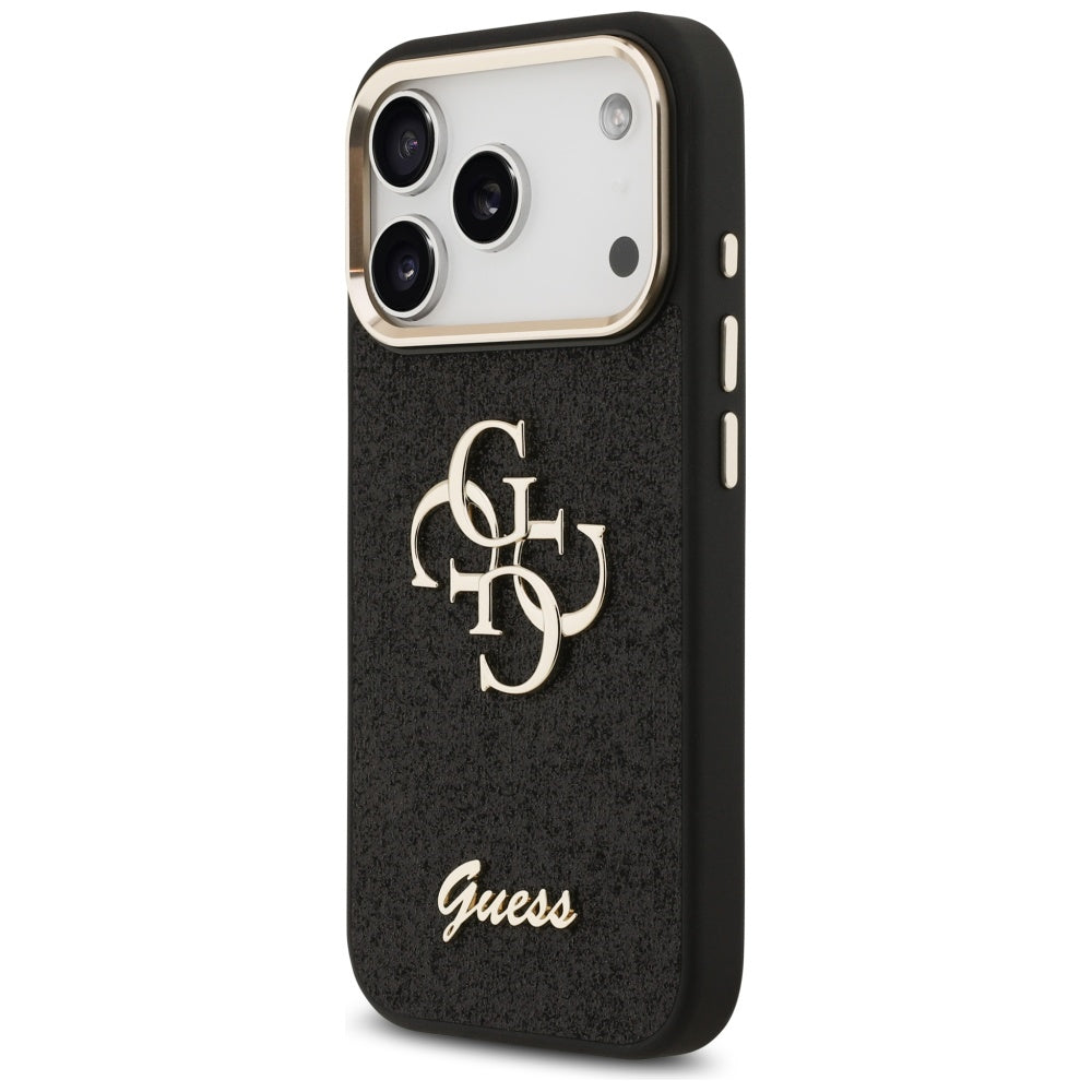Case for Apple iPhone 17 Pro, Guess, Fixed Glitter Big 4G Metal Frame, Black