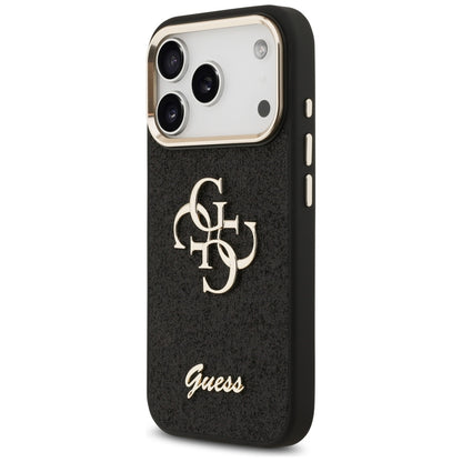 Case for Apple iPhone 17 Pro, Guess, Fixed Glitter Big 4G Metal Frame, Black