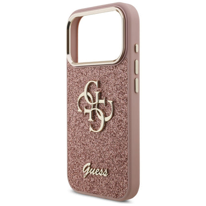 Case for Apple iPhone 17 Pro, Guess, Fixed Glitter Big 4G Metal Frame, Pink