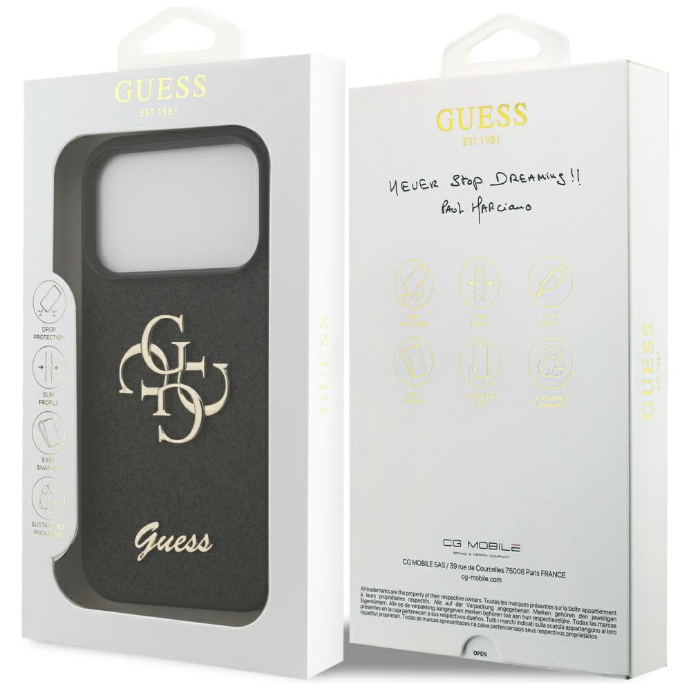 Калъф за Apple iPhone 17 Pro, Guess, Fixed Glitter Big 4G, Черен
