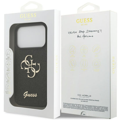 Калъф за Apple iPhone 17 Pro, Guess, Fixed Glitter Big 4G, Черен