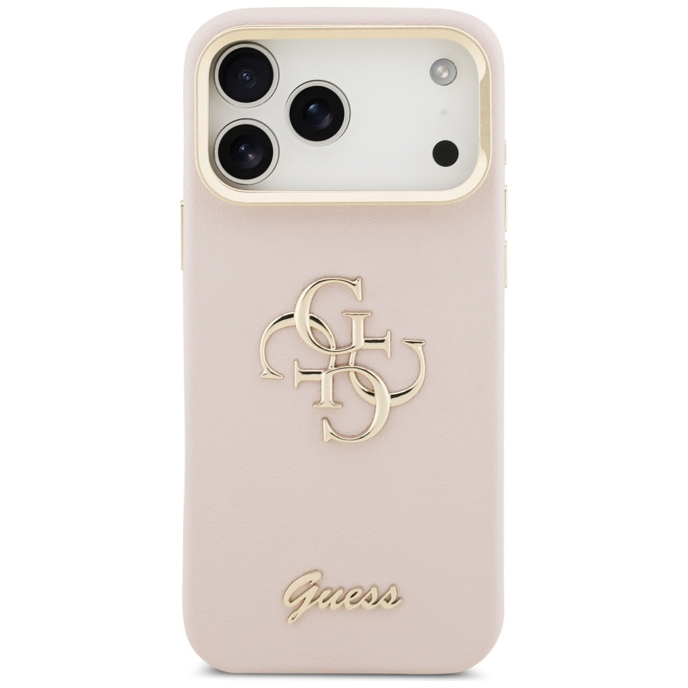 Калъф за Apple iPhone 17 Pro, Guess, Grained Big 4G Stand Camera, Розов