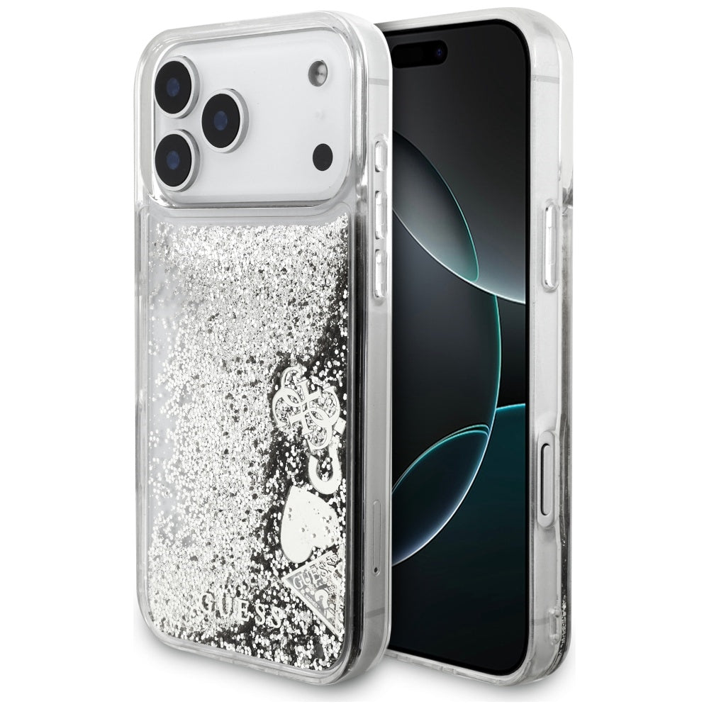 Калъф за Apple iPhone 17 Pro, Guess, Liquid Glitter Charms, Сребрист