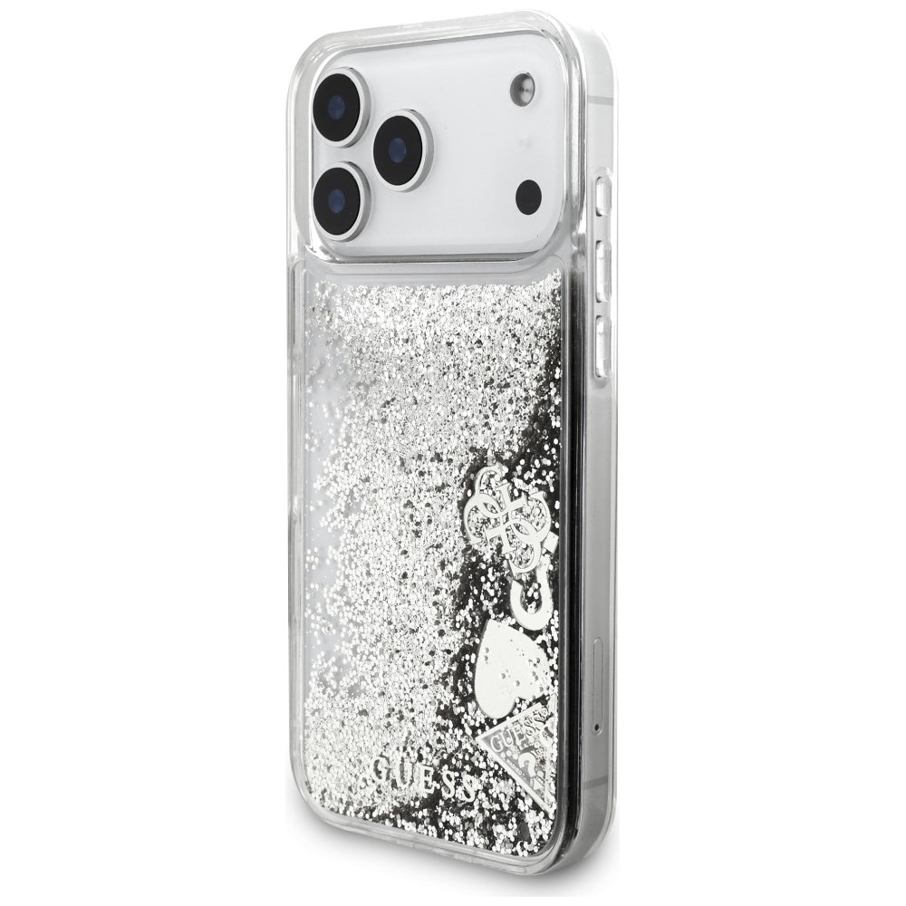 Калъф за Apple iPhone 17 Pro, Guess, Liquid Glitter Charms, Сребрист