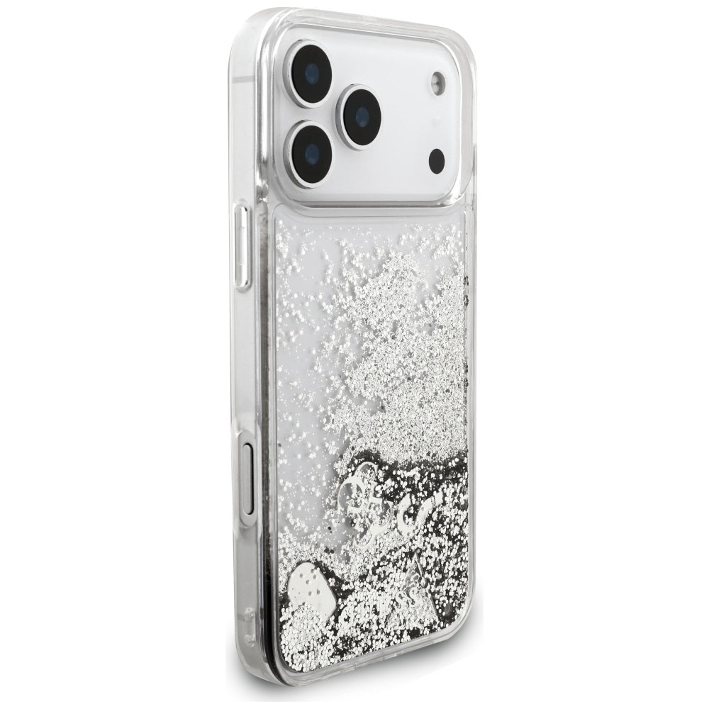 Калъф за Apple iPhone 17 Pro, Guess, Liquid Glitter Charms, Сребрист