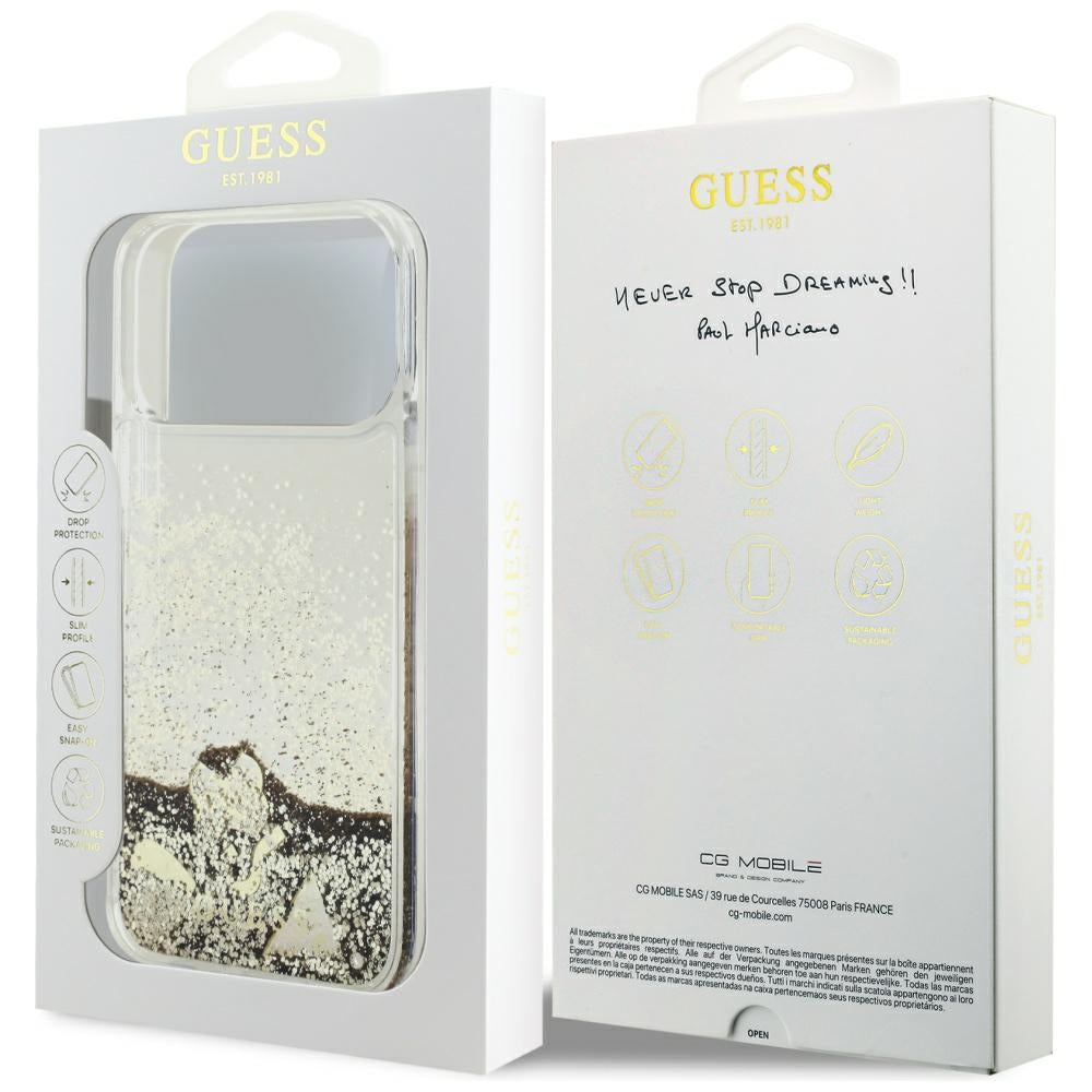 Калъф за Apple iPhone 17 Pro, Guess, Liquid Glitter Charms, Златист