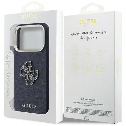 Калъф за Apple iPhone 17 Pro, Guess, Resin Logo, Син