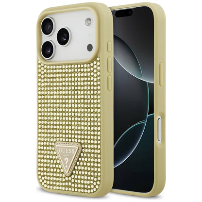 Калъф за Apple iPhone 17 Pro, Guess, Rhinestone Triangle Logo, Златист
