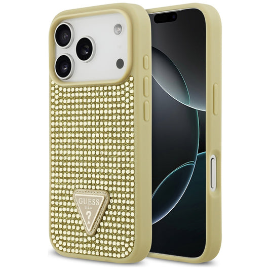 Калъф за Apple iPhone 17 Pro, Guess, Rhinestone Triangle Logo, Златист