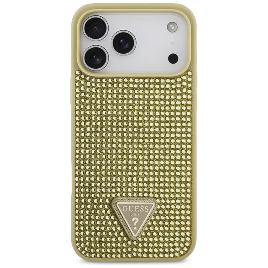 Калъф за Apple iPhone 17 Pro, Guess, Rhinestone Triangle Logo, Златист