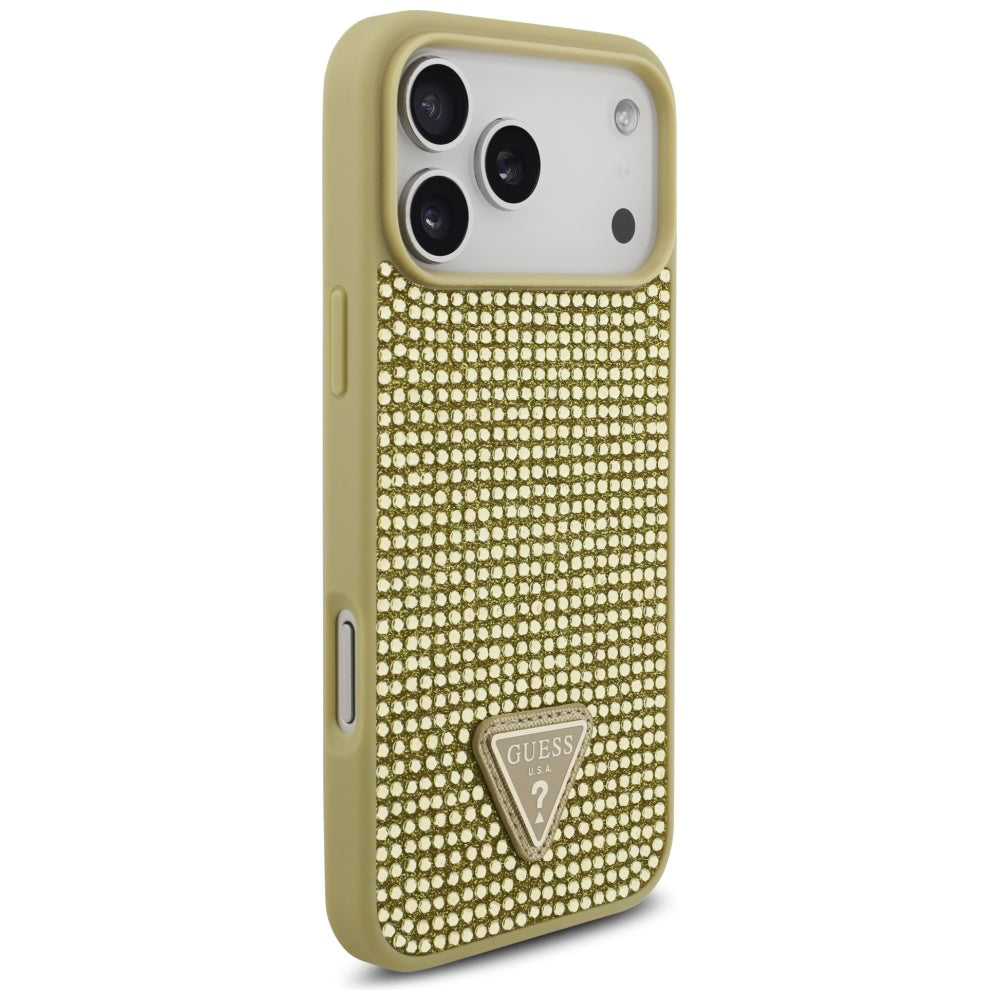 Калъф за Apple iPhone 17 Pro, Guess, Rhinestone Triangle Logo, Златист