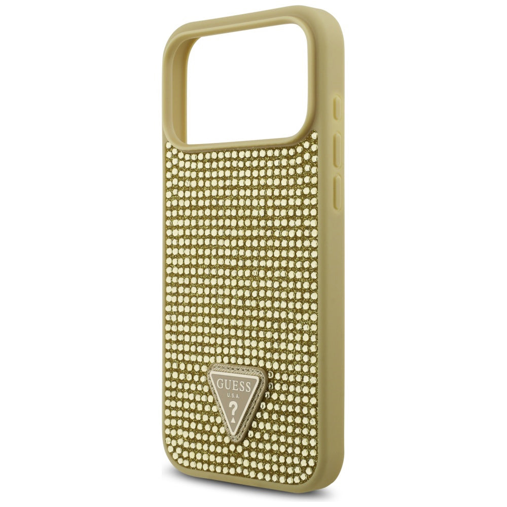 Калъф за Apple iPhone 17 Pro, Guess, Rhinestone Triangle Logo, Златист