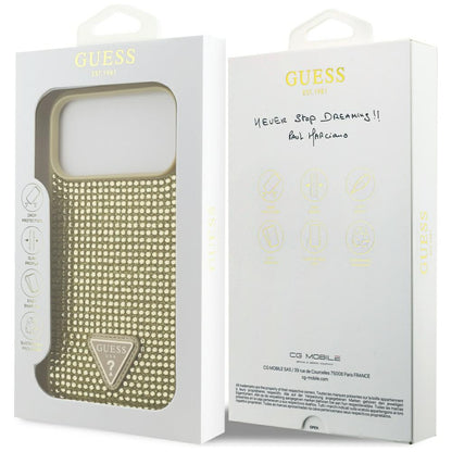 Калъф за Apple iPhone 17 Pro, Guess, Rhinestone Triangle Logo, Златист
