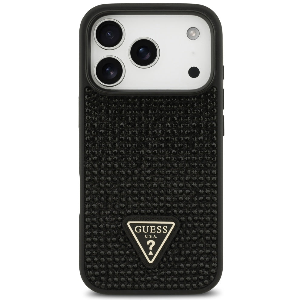 Калъф за Apple iPhone 17 Pro, Guess, Rhinestone Triangle Logo, Черен