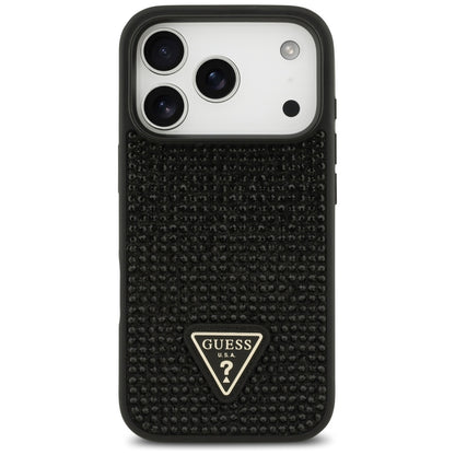 Калъф за Apple iPhone 17 Pro, Guess, Rhinestone Triangle Logo, Черен
