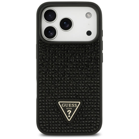 Калъф за Apple iPhone 17 Pro, Guess, Rhinestone Triangle Logo, Черен