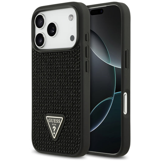 Калъф за Apple iPhone 17 Pro, Guess, Rhinestone Triangle Logo, Черен