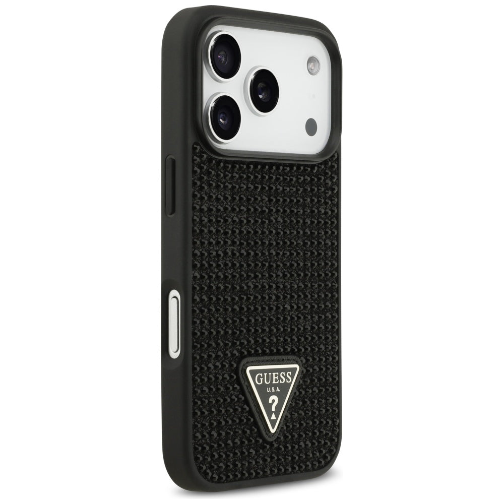 Калъф за Apple iPhone 17 Pro, Guess, Rhinestone Triangle Logo, Черен