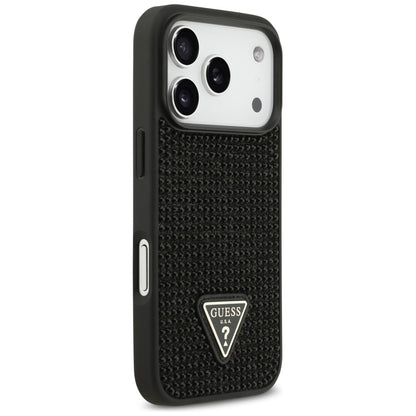 Калъф за Apple iPhone 17 Pro, Guess, Rhinestone Triangle Logo, Черен