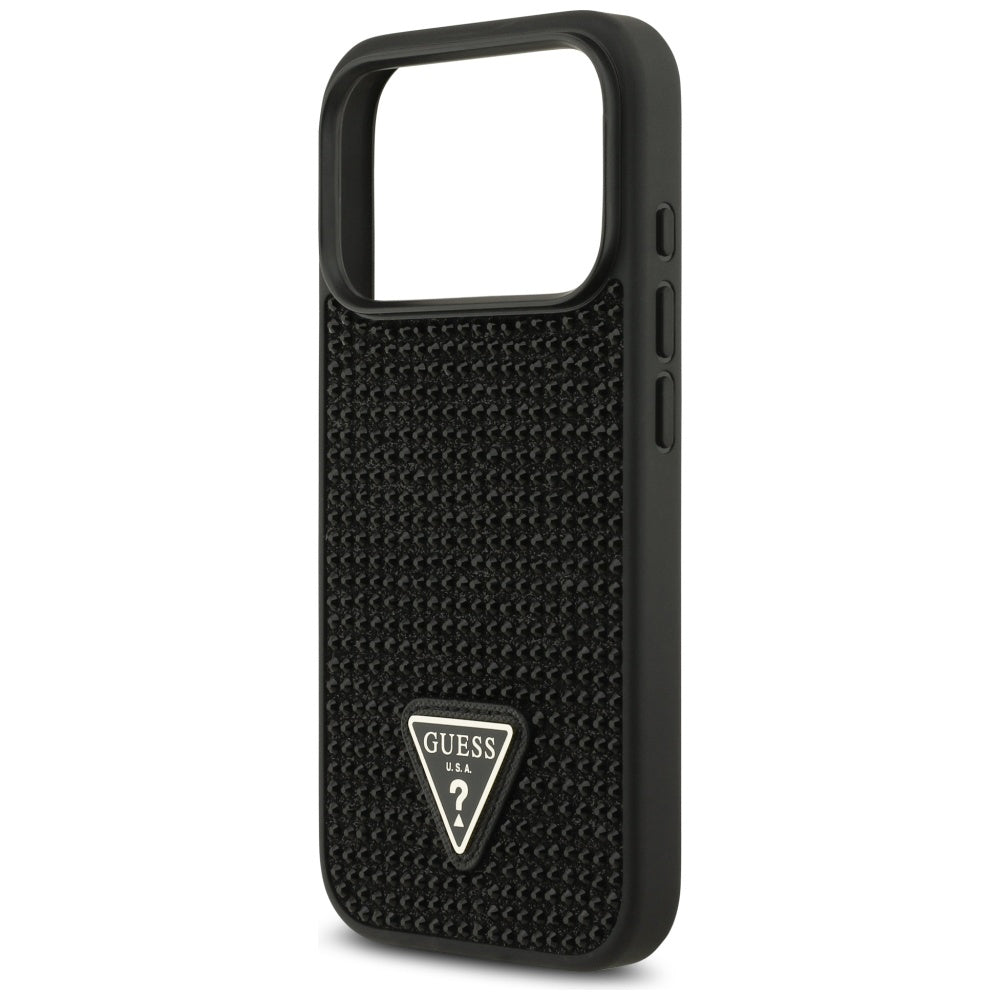Калъф за Apple iPhone 17 Pro, Guess, Rhinestone Triangle Logo, Черен