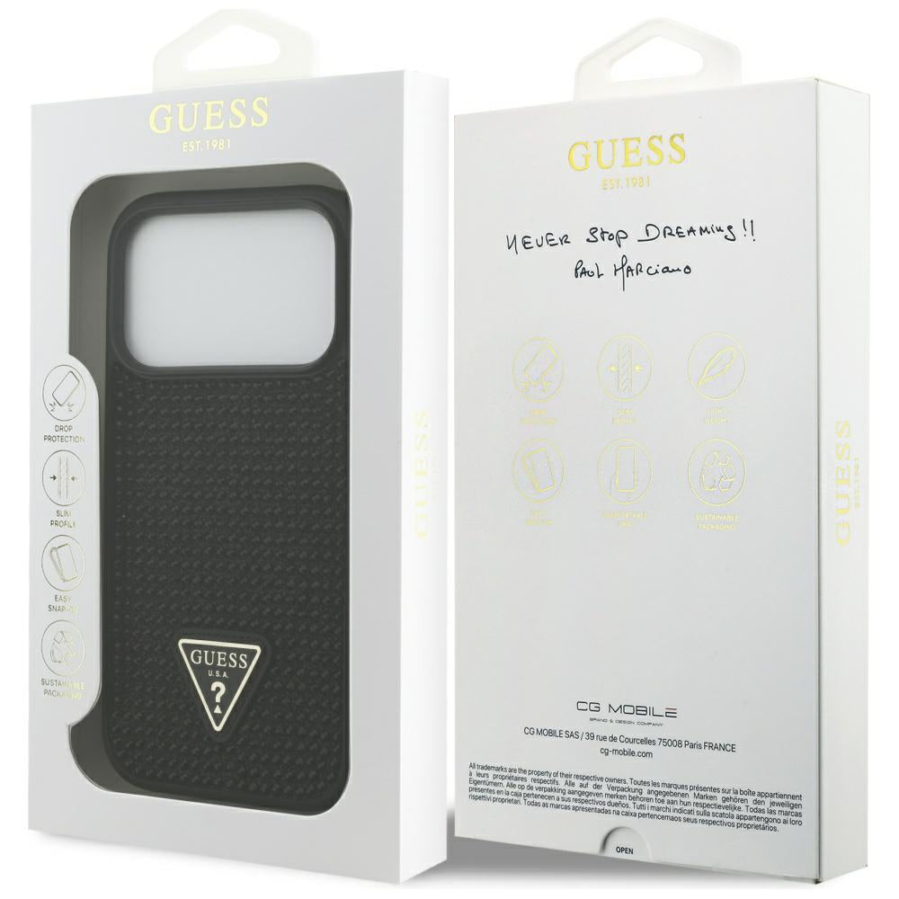 Калъф за Apple iPhone 17 Pro, Guess, Rhinestone Triangle Logo, Черен