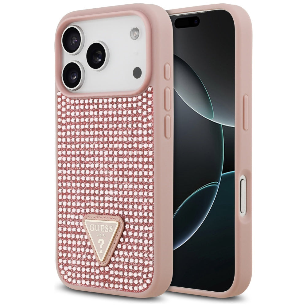Калъф за Apple iPhone 17 Pro, Guess, Rhinestone Triangle Logo, Розов
