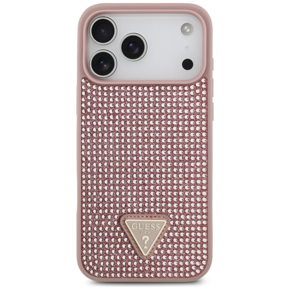 Калъф за Apple iPhone 17 Pro, Guess, Rhinestone Triangle Logo, Розов