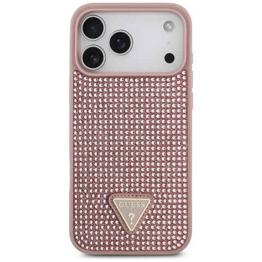 Калъф за Apple iPhone 17 Pro, Guess, Rhinestone Triangle Logo, Розов