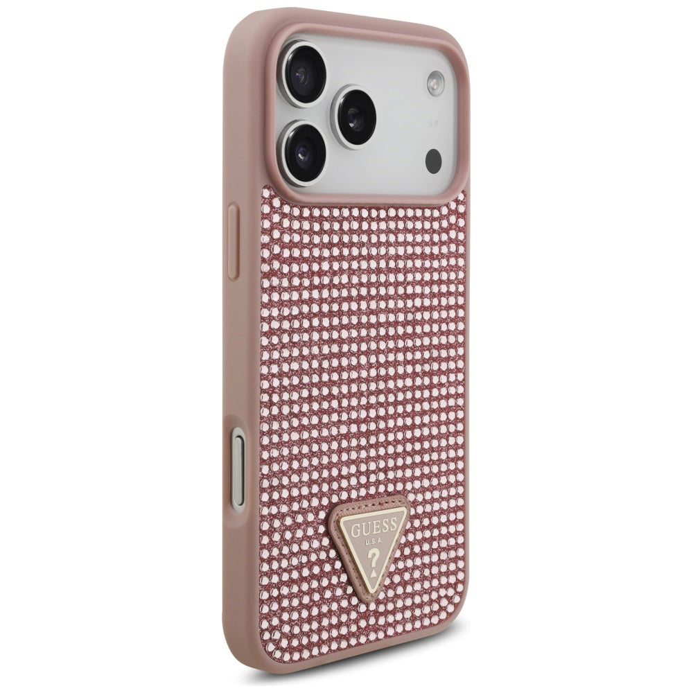 Калъф за Apple iPhone 17 Pro, Guess, Rhinestone Triangle Logo, Розов