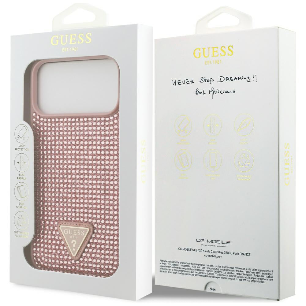 Калъф за Apple iPhone 17 Pro, Guess, Rhinestone Triangle Logo, Розов