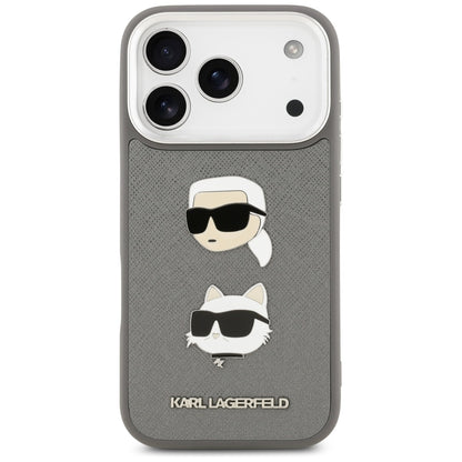 Калъф за Apple iPhone 17 Pro, Karl Lagerfeld, Grained Karl & Choupette's Heads Pins and Logo, Сив