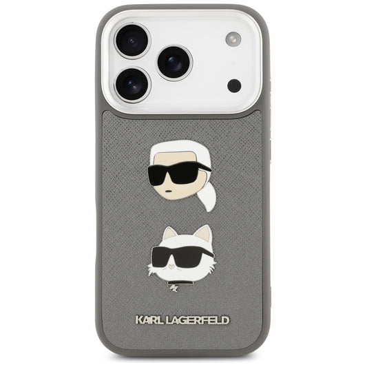 Калъф за Apple iPhone 17 Pro, Karl Lagerfeld, Grained Karl & Choupette's Heads Pins and Logo, Сив