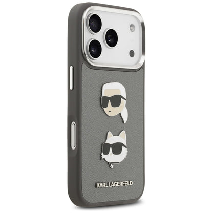 Калъф за Apple iPhone 17 Pro, Karl Lagerfeld, Grained Karl & Choupette's Heads Pins and Logo, Сив