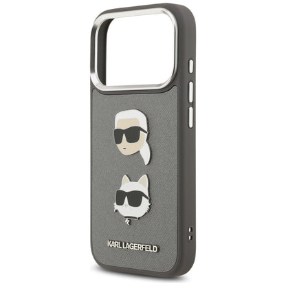Калъф за Apple iPhone 17 Pro, Karl Lagerfeld, Grained Karl & Choupette's Heads Pins and Logo, Сив
